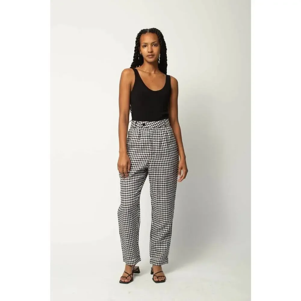 Reformation Women’s Classic Plaid Linen High Waisted Trousers Sz 0